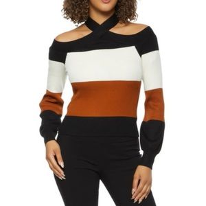 Almost Famous | cold shoulder ribbed balloon sleeve sweater